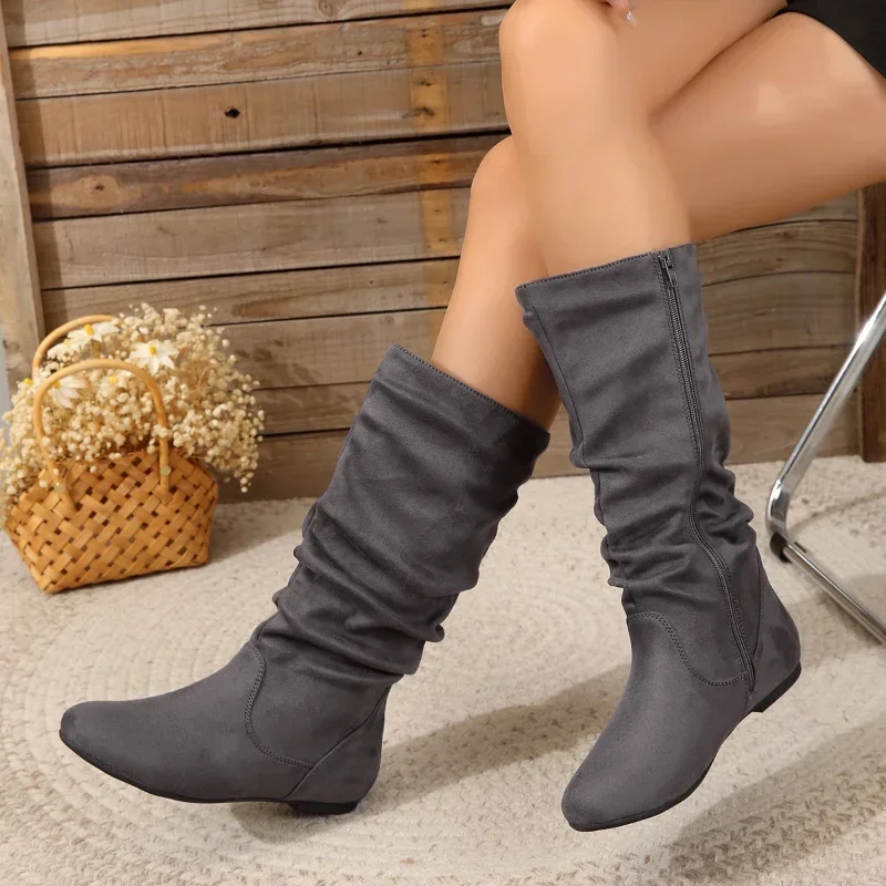 Autumn Winter New Plus Size Flat Shoes for Women Fashion Side Zipper Women's Thigh High Boots Vintage Casual Ladies Riding Boots