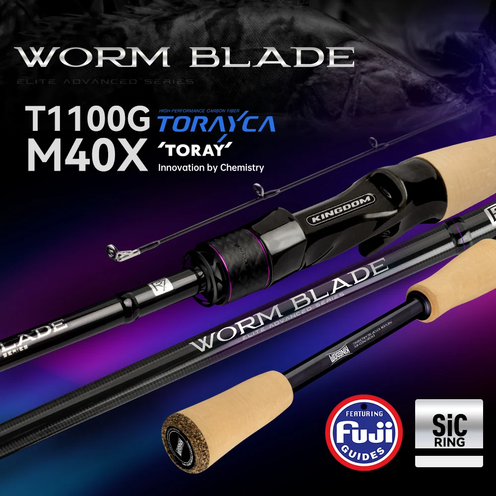 KINGDOM Worm Blade Fishing Rod 1.95m 1.98m 2.01m 2.04m L ML M MH Fuji Guide Toray 33T 40T Carbon Cloth