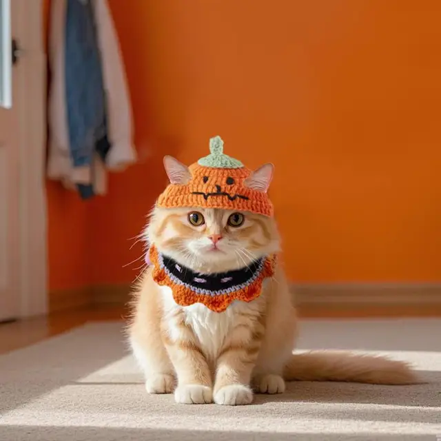 Cute Halloween Handmade Knitted Pet Cat Dog Collars Hat Cats Nacklace Scarfs Decoration Cosplay Decoration Photography Prop