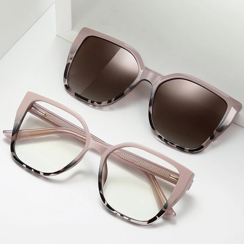 Nearsighted Glasses Blue Light Filter Fashion Cat Eye Anti Glare Polarized Sunglasses Magnetic Clip On Myopia Sun Glasses -2.5 3
