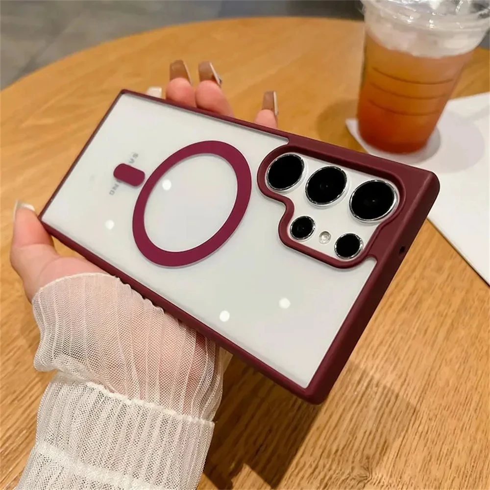 Frosted Frame Magnetic Magsafe Compatible Phone Case with Wireless Charging and Acrylic Bumper