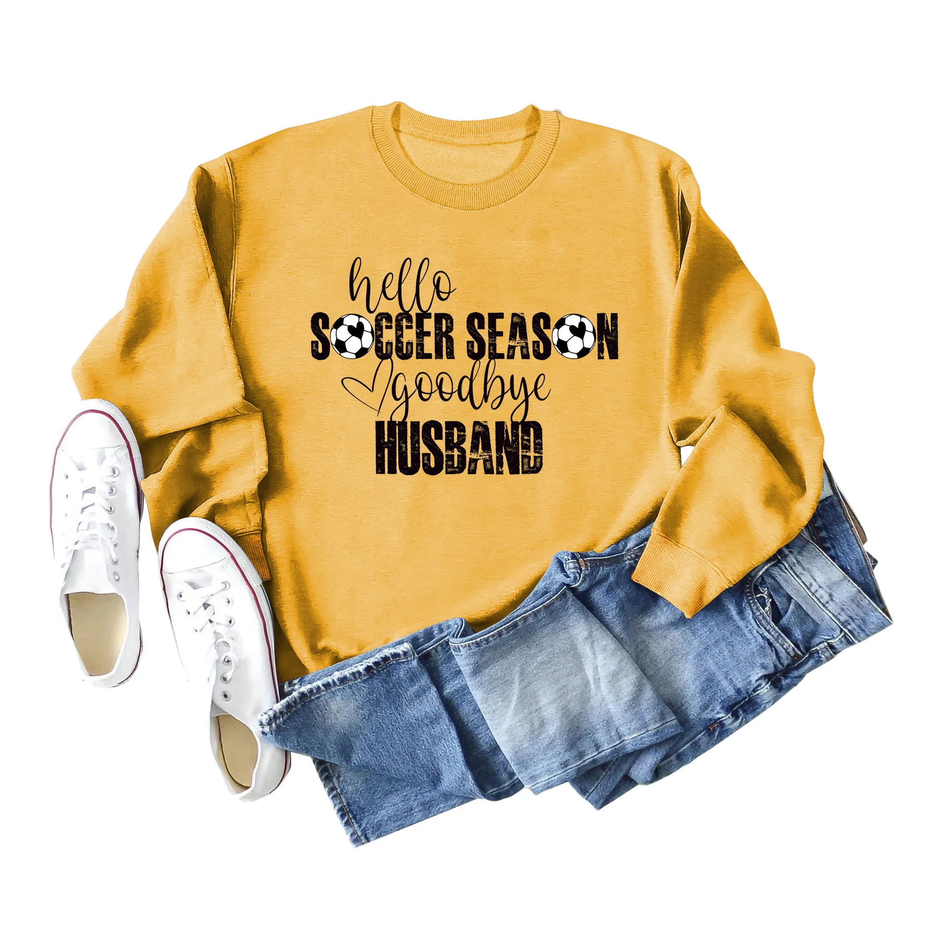 

Hello Soccer Season Goodbye Long Sleeve Sweatshirt Shirt Fashion Loose Couple Tops