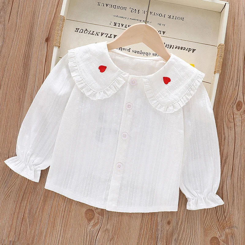Girls' Shirt New Long Sleeve Turn Down Collar Strawberry Cherry Top Fashion Spring Autumn Children Blouse 2-6 Y