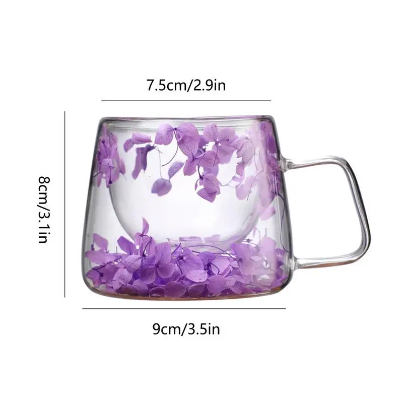 200ml Double Wall Glass Cup Clear Dried Flowers Tea Cup Heat Resistant Mugs drinking glass