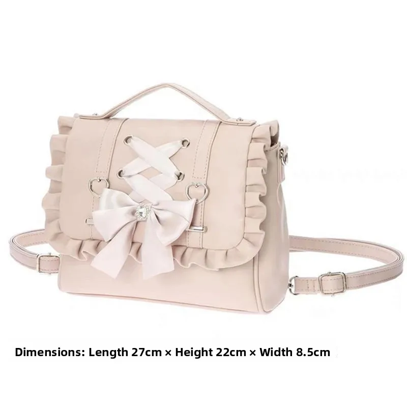 Lolita Knot Women's Bapa Handbag Single oulder Crossbody Double oulder Bag Korean Sle Casual PU Leather Kawaii Backpack Ita Bag