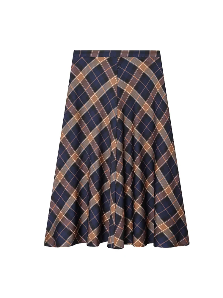 Women Vintage Plaid Skirt Autumn Winter Casual  Side Zipper A- Line Skirt Elegant Mid-Length Pockets Skirt Fashion Lady Clothes