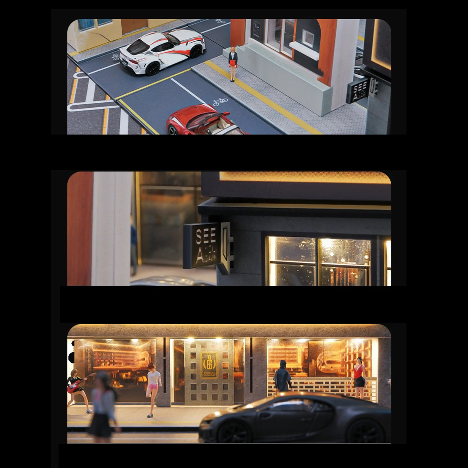 1/64 Scenery Diorama Parking Lot LED Lighting City Street View Building Backdrop Display Scene Model city street diorama