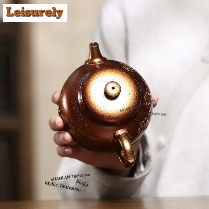 270ml  Yixing Purple Clay Teapots Artists Handmade Half Moon Pot Raw Ore Conch Roasting Mud Tea Infuser Kettle Zisha Tea Set