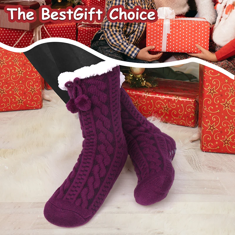 Description Picture 6 of item1 Pair Women Slipper Fuzzy Socks Fluffy Cozy Cabin Warm Winter Soft Thick Comfy Fleece Non Slip Home Socks Christmas Gifts
