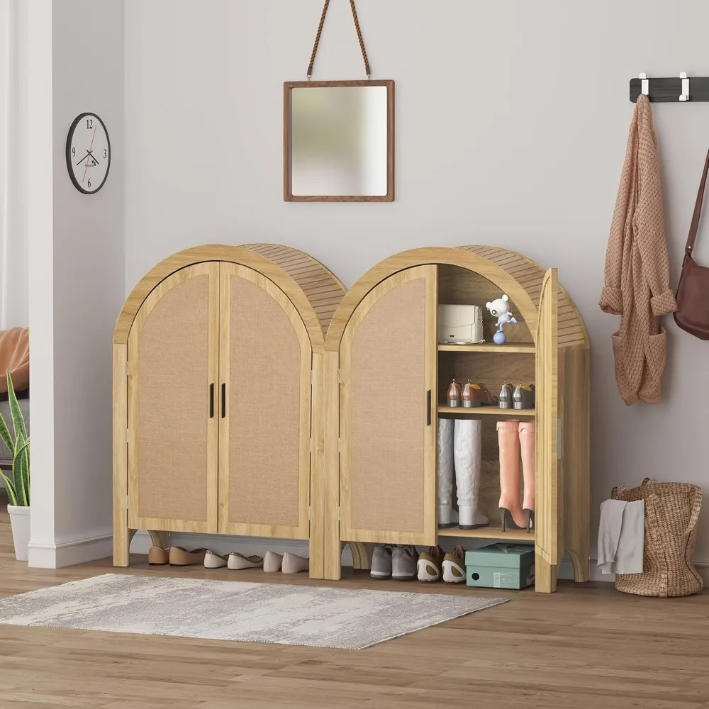 Arched Shoe Cabinet with Doors, 4-Tiers Shoe Storage Cabinet with 2 Adjustable Shelves, Farmhouse Freestanding Shoe Rack 4