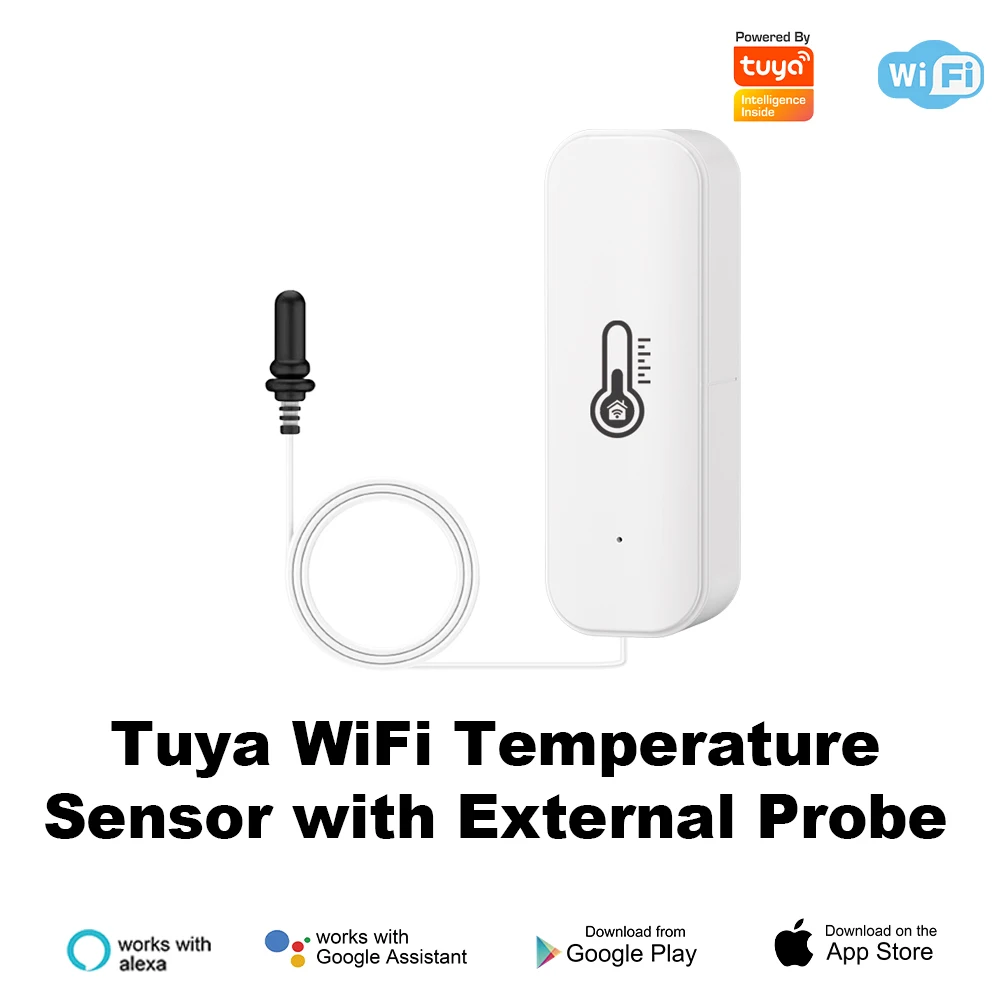 Smart WiFi Temperature & Humidity Sensor with External Probe and Optional Display