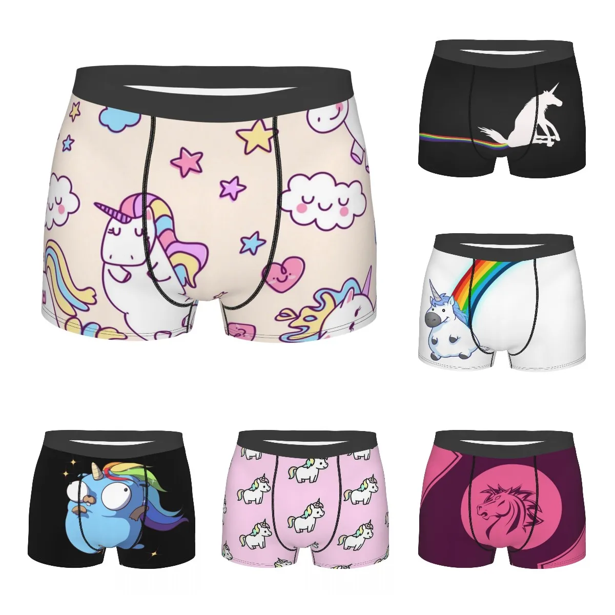 Unicorn Cartoon Male Underpants Double Sides Printed Soft Breathable Machine Wash Boxershorts Men Polyester Print