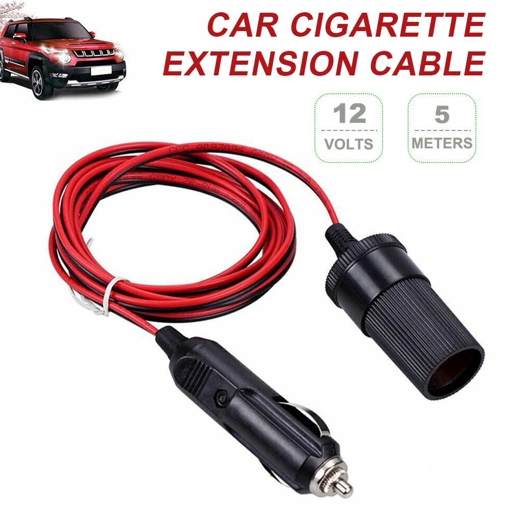 2M/5M Car Charger 12/24V 10A Car Socket Power Adapter Heavy Duty Extension Cable Cigarette Lighter Socket Extension Cord Cable