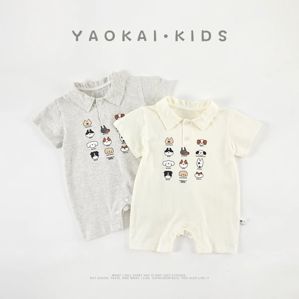 

Baby Clothing Summer Lapel Thin Cartoon Printed New Fashionable Short Sleevecasual Simple Solid Color Soft Baby Romper