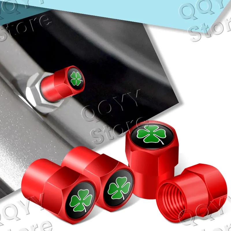 Alfa Romeo Exterior Decor: Four Leaf Clover Wheel Valve Caps - Set of 4