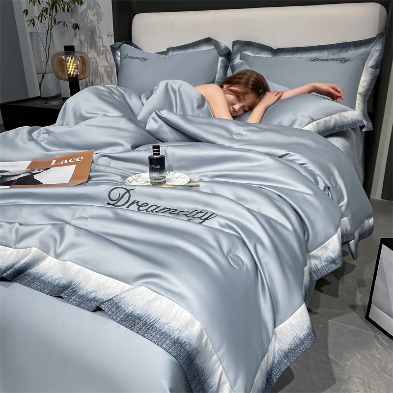 

Summer Cool Quilt Pillowcase 3pc Set Home Textile Embroidery Thin Comforter Skin-friendly Blanket King Size Bedding Set Washable