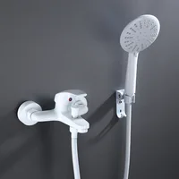 White Shower Faucet Brass Mixer Wall Mounted Single Handle Bathroom Mixer Tap ABS Hand Shower 1