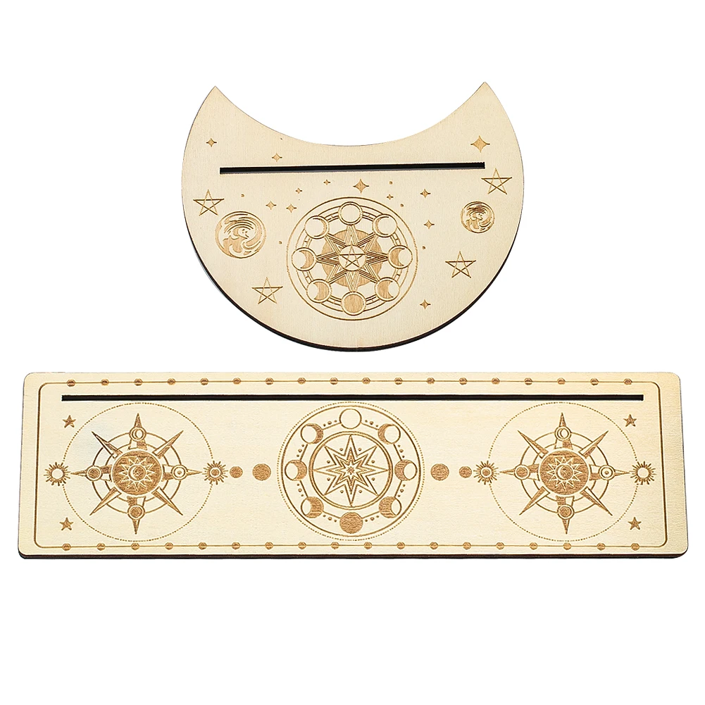 

Tarot Wooden Base Display Stand Moon-Shaped Moon Phase Pattern Decor Party Card Game Fixed Accessory Witchcraft Divination Props