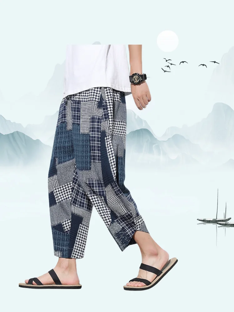 Plus Size 5xl Sommer koreanischen Stil Freizeit hose Herrenmode Baumwolle Leinen übergroße knöchel lange Hosen Kleidung Streetwear – Detail 2