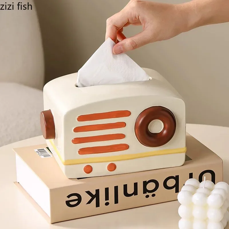 

Creative Ceramic Radio Tissue Box Desktop Cute Removable Tissue Box Napkin Paper Boxes Household Tissues Storage Container