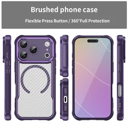 Armor Carbon Fiber Textured Magnetic Phone Case - Shockproof Cover - iPhone 15 Plus (Purple)