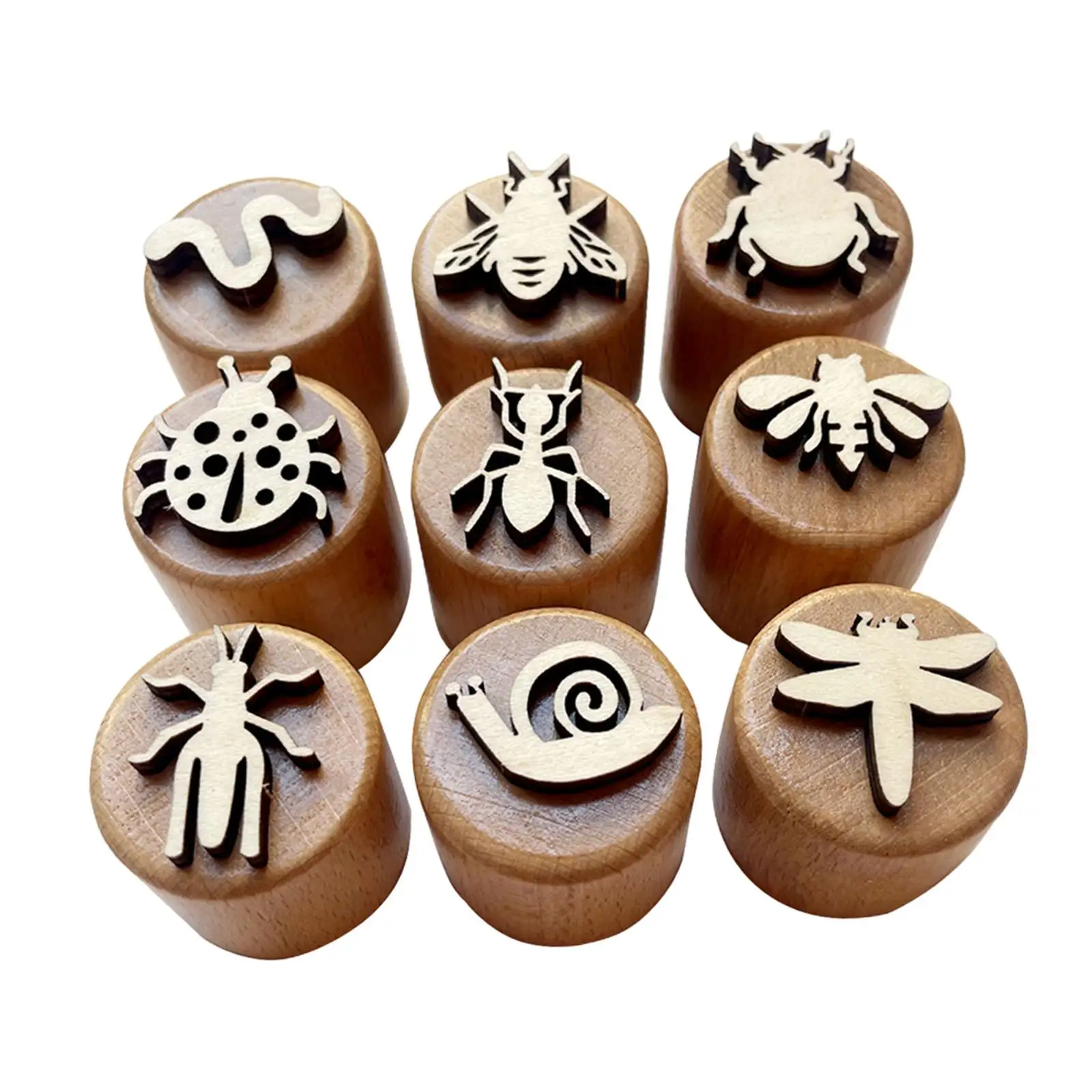 9 Pieces Wooden Stamps for Kids Stamps DIY Craft Decorative Children Clay Pottery for Art Project Gift Wrapping