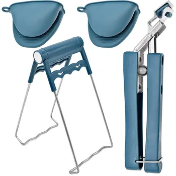 4 PCS Hot Plate Gripper Set, Stainless Steel Anti-Hot Bowl Dish Clip, Silicone Cooking Pinch Grips Oven Mitts