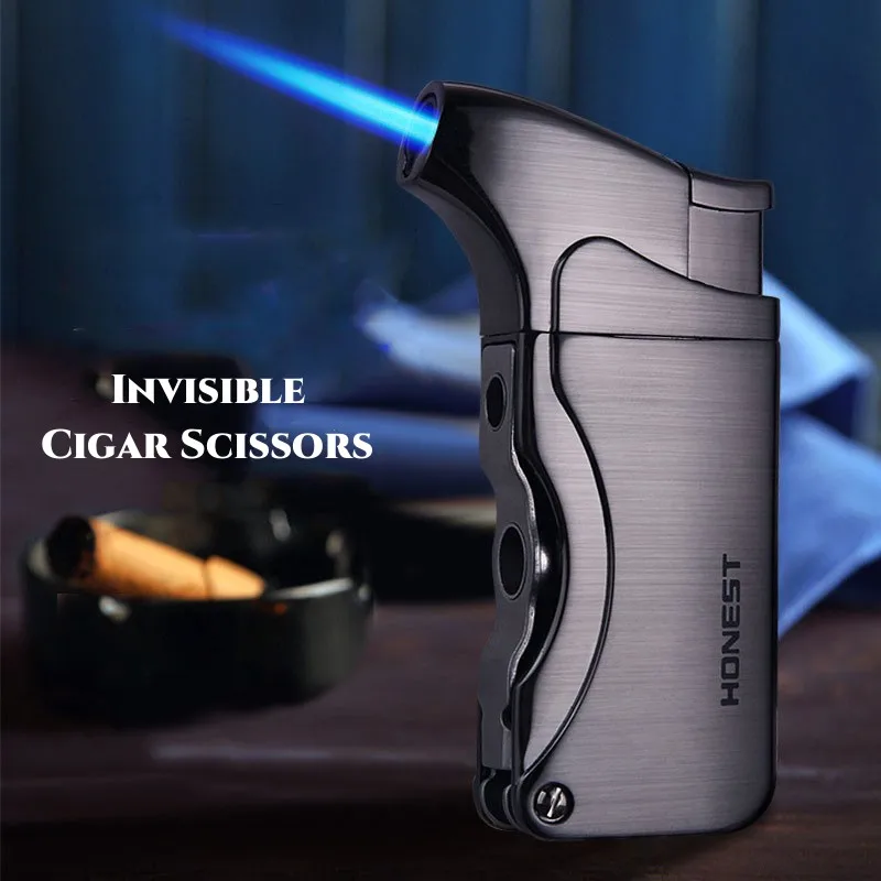 

HONEST New Multifunctional Metal Gas Lighter Windproof Jet Blue Flame Pro Cigar Lighter Hidden Tools 360 Degrees Available