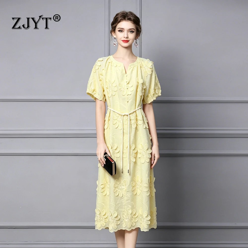 ZJYT Summer 100% Cotton Embroidery Loose Dress Women 2026 Fashion New Short Sleeve Casual Holiday White Dresses Elegant Vestidos 1