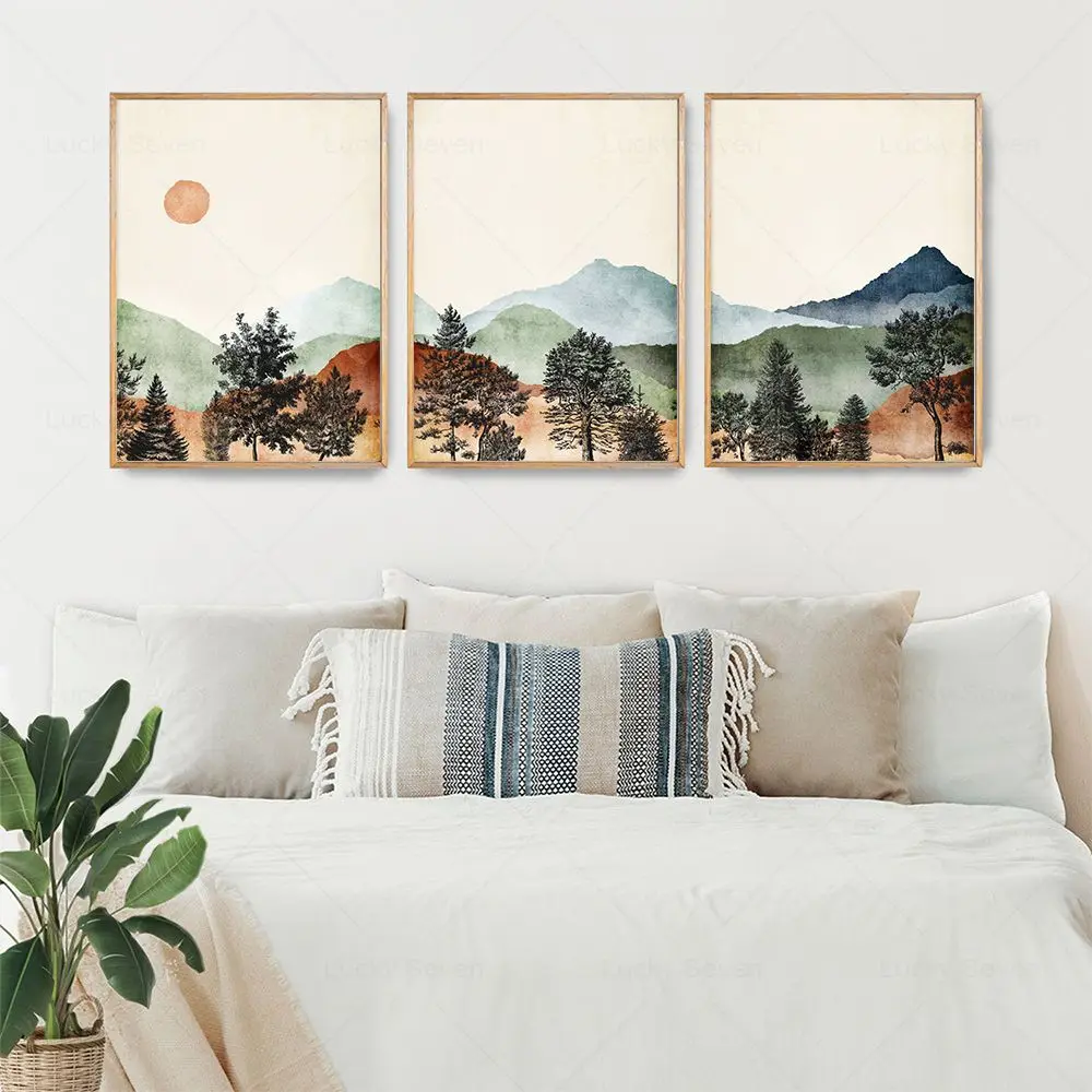 

Watercolor Mountain Forest Landscape Wall Art Canvas Painting Nordic Poster And Print Wall Picture Modern Living Room Home Decor