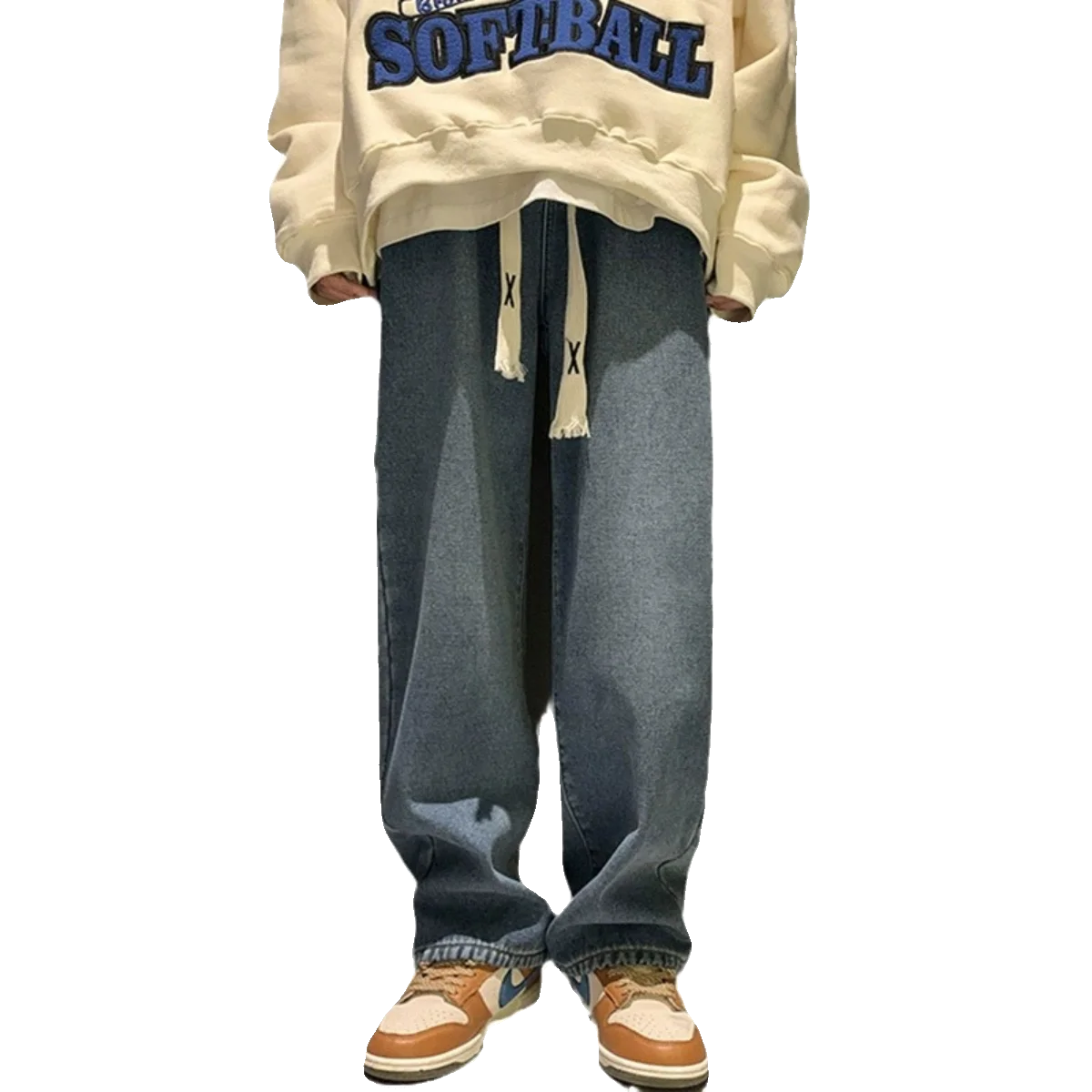 Thiened Fce Dstring Wide Leg High Waist Straight Jeans Women Winter New Sle Warm Loose Fit Trousers Cotton Denim