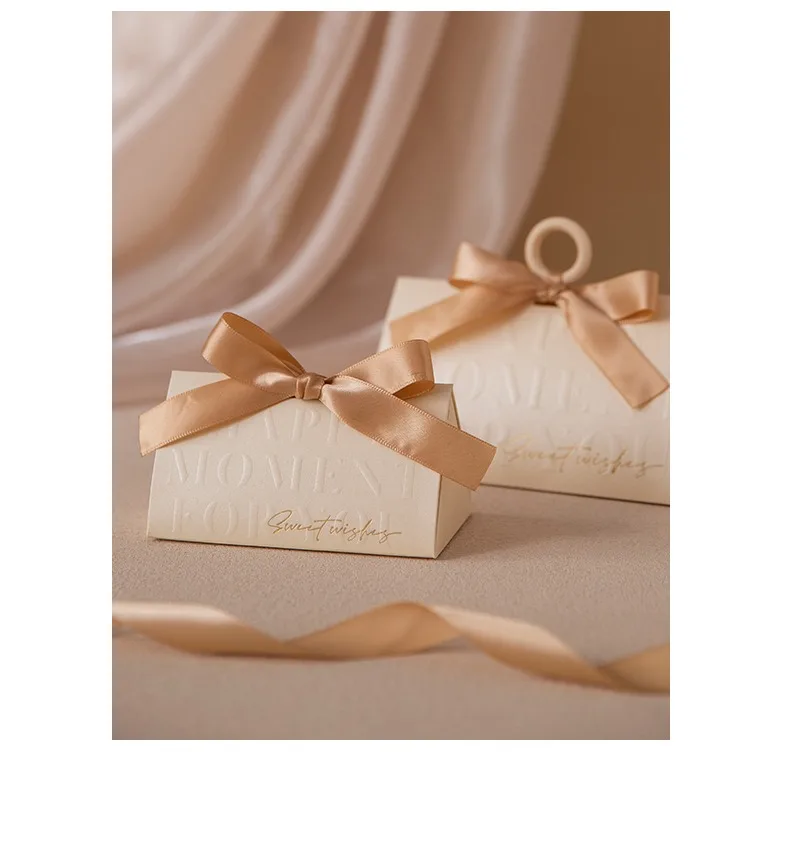Triangular Champagne Wedding Gift Boxes – Candy Packaging Favor Boxes with Ribbon for B... - SKU WGB17073 - UGI Packaging