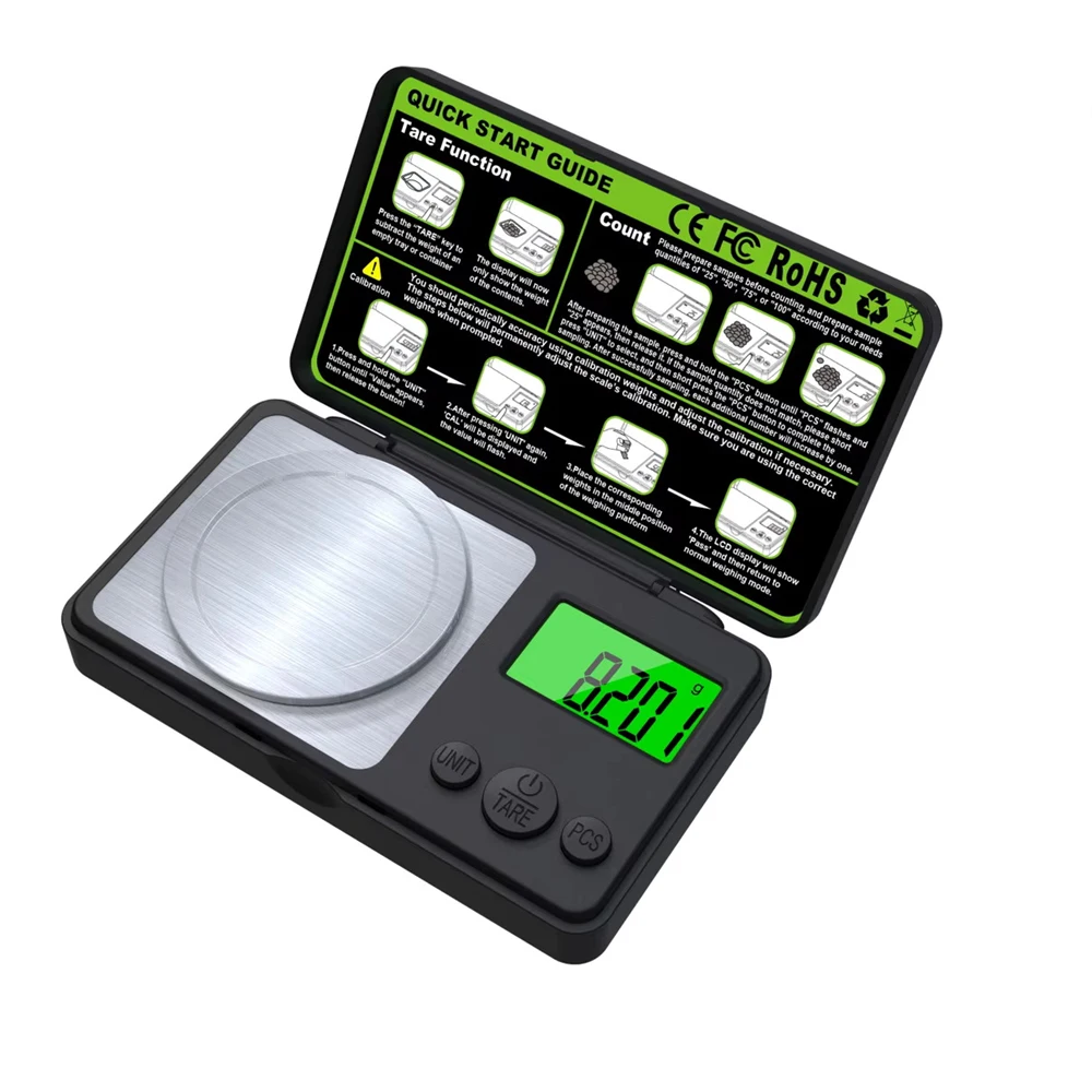 מיני 0.001 גרם סולם מיליגרם בדיוק גבוה תצוגת LCD עבור מטבח מעבדה תכשיטים צמחים משקל עם מצפן כיוון משקל