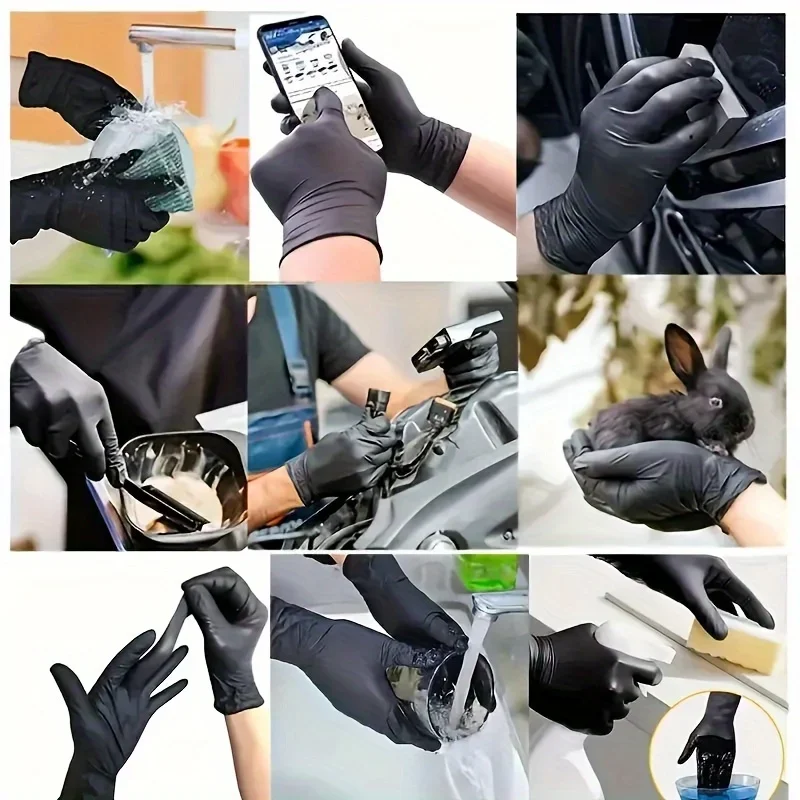 Disposable Black Gloves 100pcs Suitable for Kitchen Cleaning Tattoos Hair Dye Dishwashing Waterproof and Oil Resistant Gloves