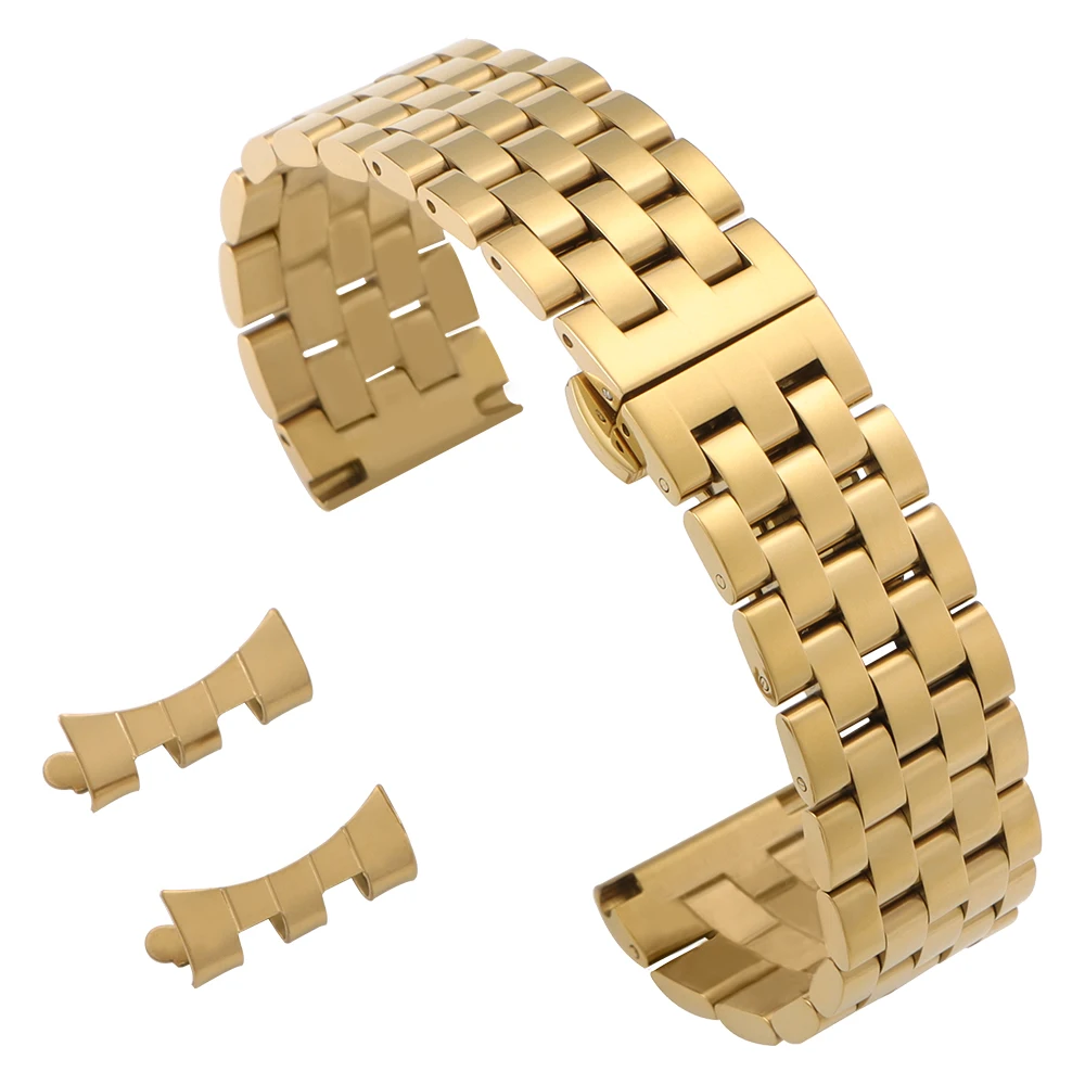 Curved End Solid Stainless Steel Watch Bracelet with Butterfly Clasp