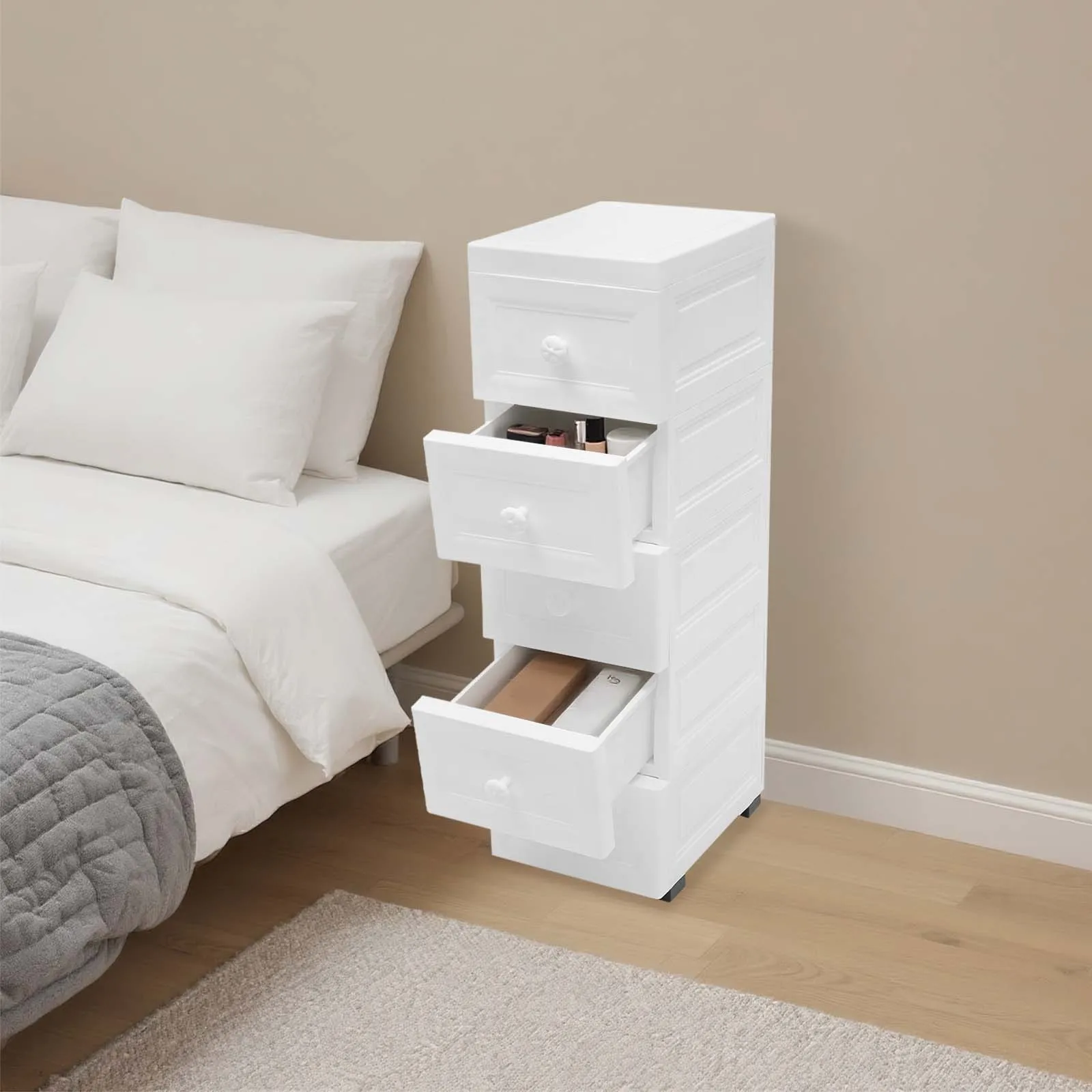 Rollschrank mit 5 Schubladen, schmal, wasserdicht, für Badezimmer, Aufbewahrung, 34 x 25 x 82 cm, für Kinderspielzeug, Wohnzimmer, Schlafzimmer, Büro, Organizer – Detail 1