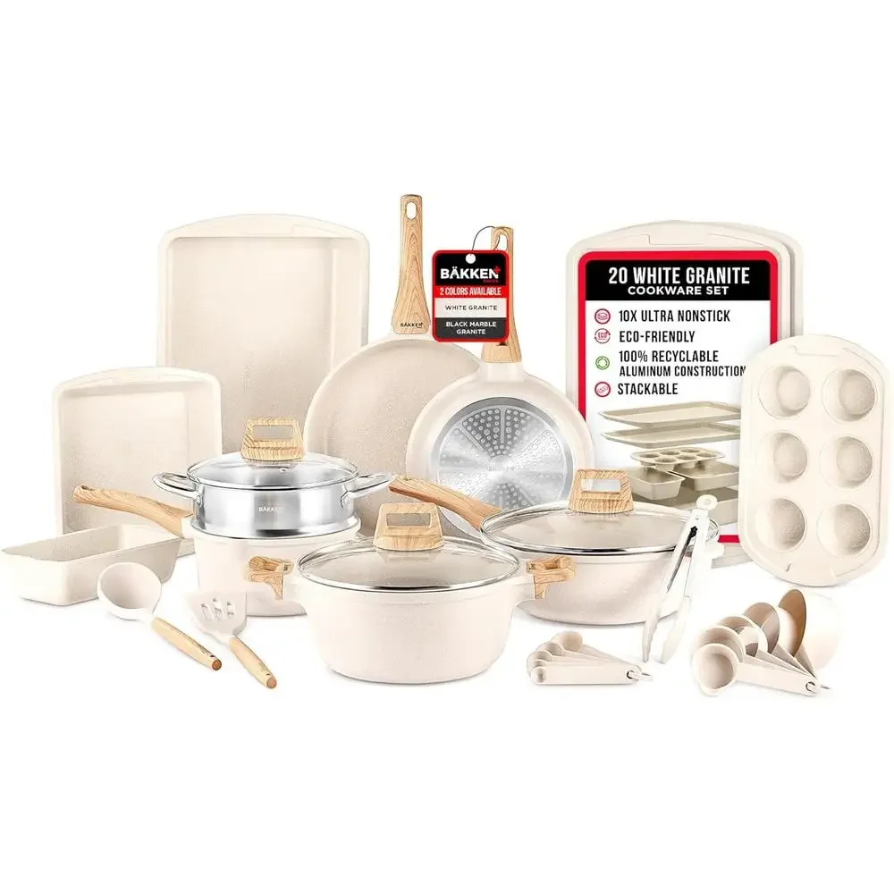 20-Piece Non-Stick Granite Cookware Set Even Heat Distribution Eco-Friendly Bakken-Swiss Kitchen Essentials
