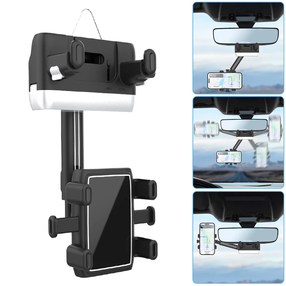 

Retractable Car Rearview Mirror Phone Holder 360° Rotation Car Phone Holder Mount Universal GPS Smartphones Stand for Iphone