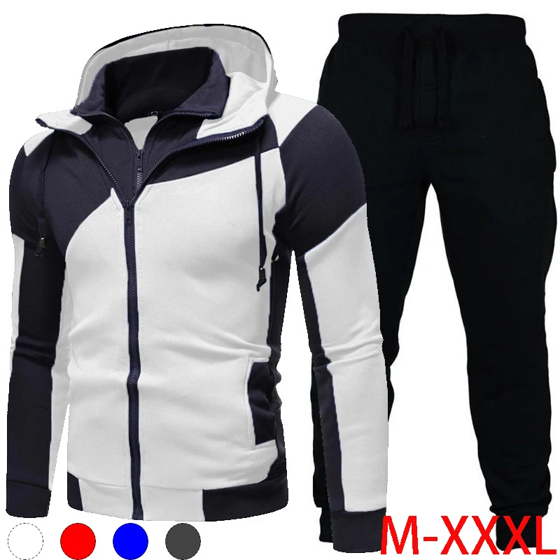 Autumn and Winter Men Sports Set Fashion Double Zipper Jacket/ Hoodie + Pant Warm Tracksuit Sportwear Jogging Suits Racing Suits