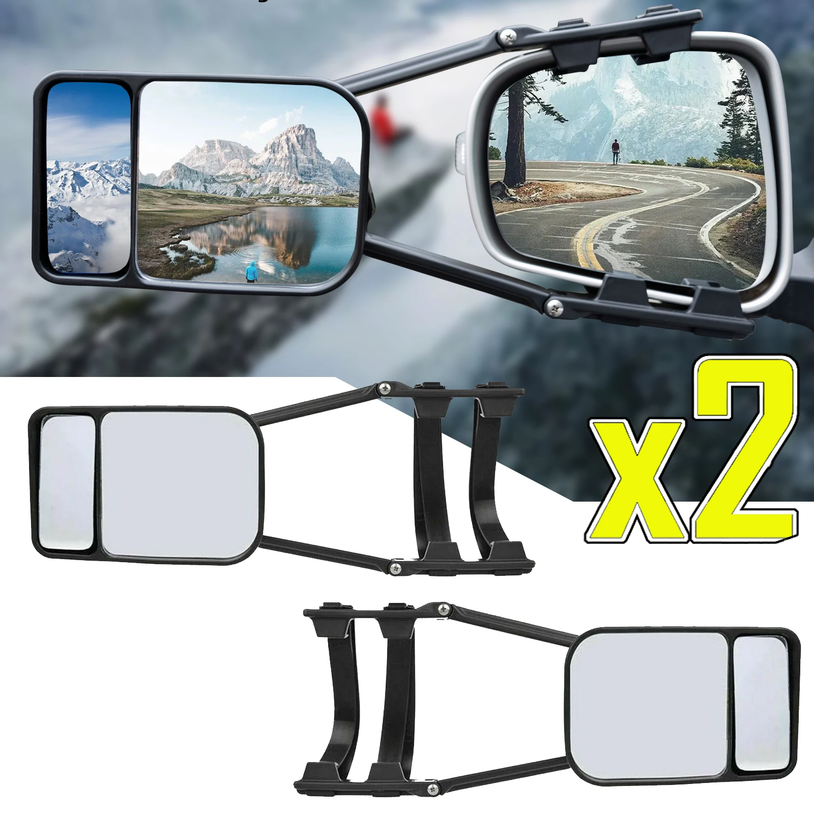 

2Pcs 90° Rotate Convex Car Tow Mirror Aerodynamic Trailer Van Caravan Rearview Towing Mirrors Extension Universal Blind Spot Kit