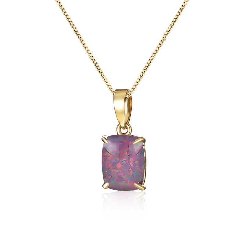 Simple Fashion Small Square Pendant Necklace Multicolor Opal Stone Necklace Vintage Gold Color Chain Necklaces For Women Jewelry