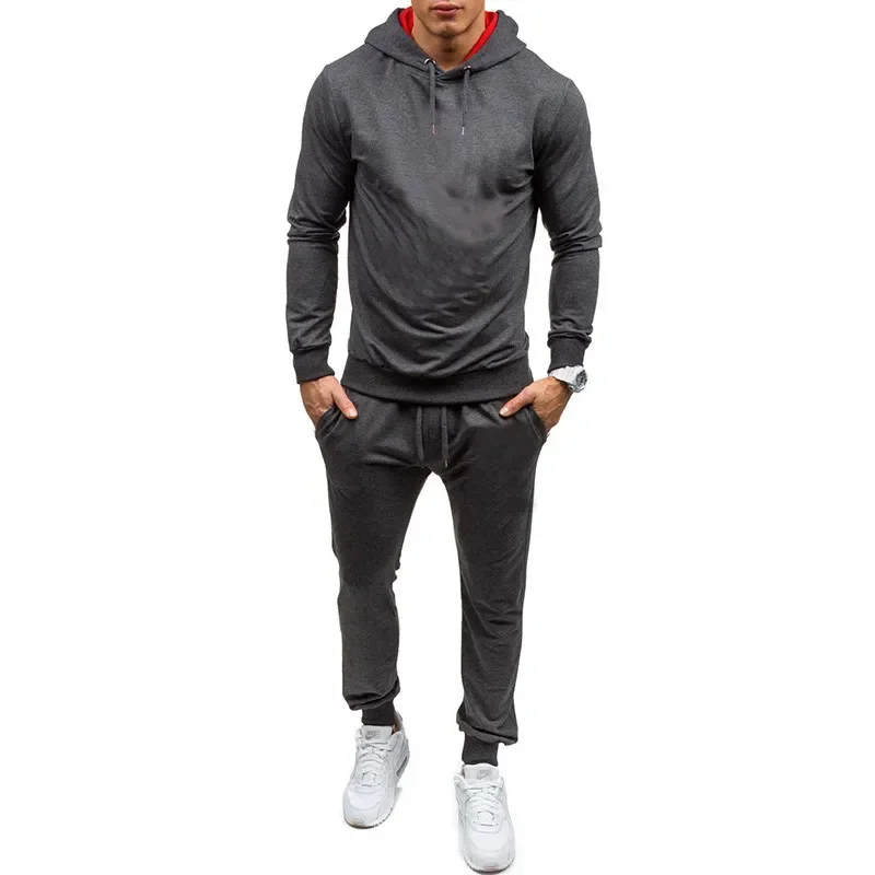 New Casual Men's Sports Suit Fashion Hooded Splicing Zipper Jacket Pants Set Men's Casual Sports Hoodie High Quality