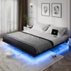 Bed Fram, King Size Floating Bed Frame, Metal Platform, with LED Light and Charging Station, No Box Spring Needed, Noise-Free 1