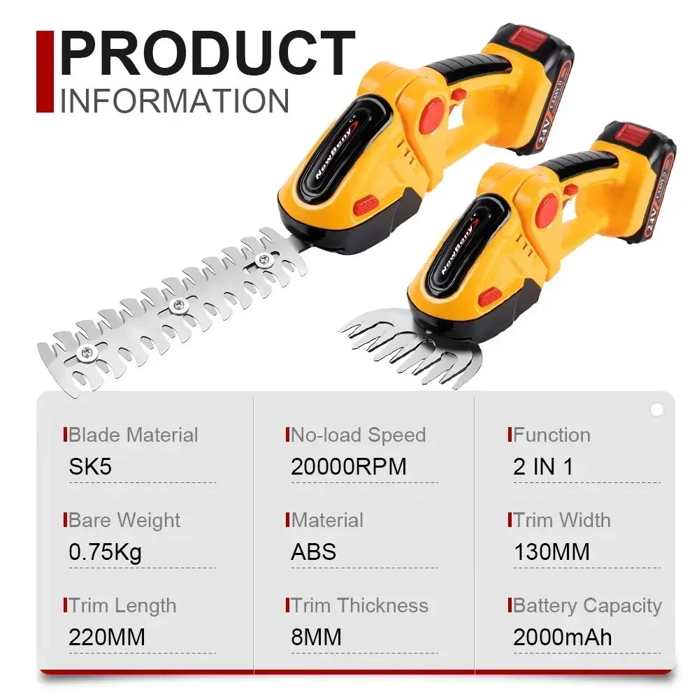 2 IN 1 Cordless Electric Hedge Trimmer 20000RPM Rechargeable Handheld Household Shrub Weeding Pruning Mower Garden Tools 2
