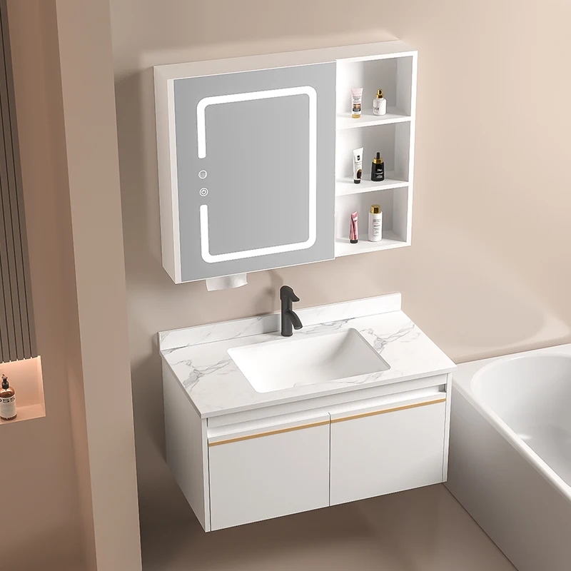 Mobiletto Del Bagno In Legno Specchio Lavandino Moderno Stoccaggio Di Lusso Mobiletto Del Bagno Ripiani Cassetto Badkamer Kast Mobili Per La Casa Yq50