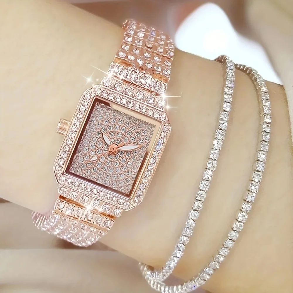 

Ladies Watch Luxury Women Watch Crystal Rhinestone Watches Quartz Stainless Steel Strap Wristwatch Square Dial Wrist Reloj Mujer