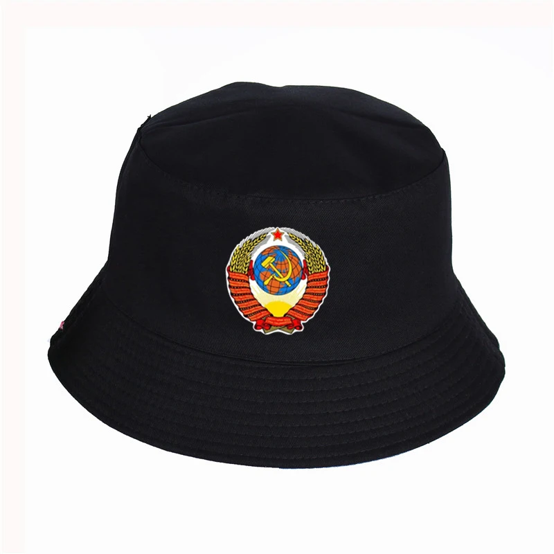 

Funny Fashion hats Russia Ussr Flag cap CCCP Bucket Hat Cotton Panama cap Unisex Sun Visor Hats