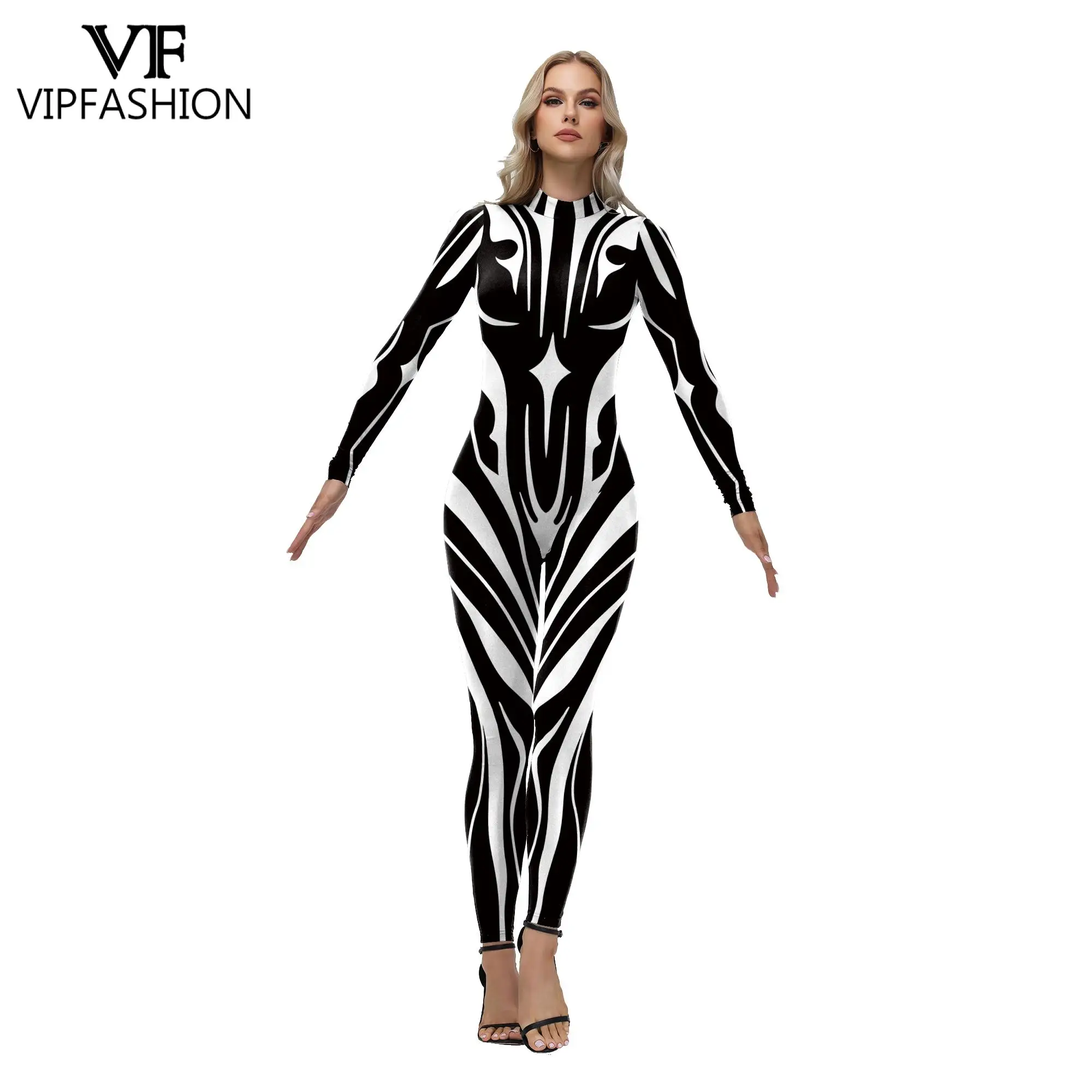 VIP FASHION Women BuzzSaw Costume Sexy Jumpsuit Elegant Sporty Party Bodysuits Art Festival Catsuit Performance Show Zentai Suit