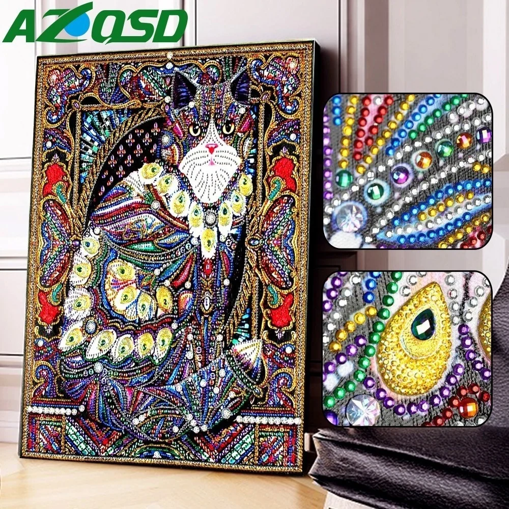 Diamond Painting Cat Needlework Diamond Embroidery Animal Home Decor Partial Round Drill Special Shaped 5D DIY AZQSD