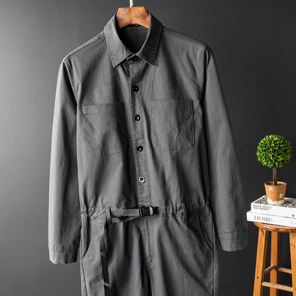 Men's Autumn Fashion Romper Long Sleeve Jumpsuit With Pockets Button